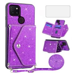 Asuwish Capa de telefone para T-Mobile Revvl 5G Capa carteira com protetor de tela de vidro temperado e alça transversal cordão Bling Glitter porta-cartões Tmobile Revvl5G T Mobile TCL Revel G5 T790W