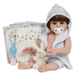 Boneco Reborn Bebê Menino Saída de Banho Coelhinho 46cm - Cegonha Rebo