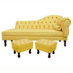 Divã Recamier Namoradeira Larissa 185cm com Capitonê  Esquerda  02 Puf