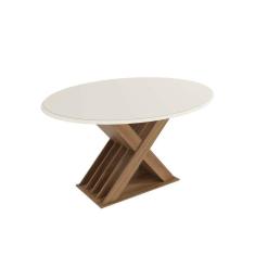 Mesa De Sala Jantar Graviola C- Tampo Madeirado C- Vidro 105x180cm Nogueira-off White-vidro Off White - Kappesberg