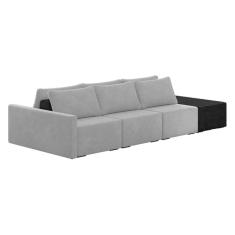 Sofá Ilha Modular Living Com Puff 312cm Georgia Z08 Veludo Cinza/preto - Mpozenato