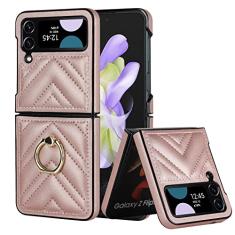 Asuwish Capa de telefone para Samsung Galaxy Z Flip 4 5G 2022 capa com suporte de anel fino à prova de choque capa protetora de couro PU resistente acessórios para celular ZFlip4 Z4 Flip4 4Z Flip4