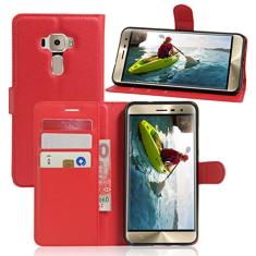 Capa ASUS Zenfone 3/ZE552KL, capa carteira flip de couro PU premium com compartimento para cartão, suporte e fecho magnético [capa interior à prova de choque de TPU] Compatível com ASUS Zenfone