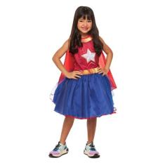 Fantasia Mulher Star Infantil Vestido Carnaval Menina + Capa - Fantasi