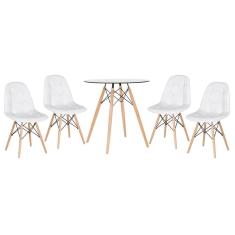 Kit - Mesa De Vidro Eames 70 Cm + 4 Cadeiras Eames Botonê Branco Branco