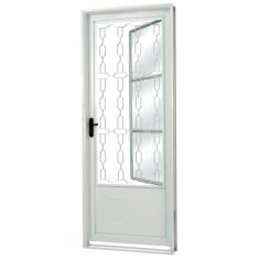 Porta De Aço Com Postigo Grade Elo Vidro Liso Minas Sul Mgm 217cmx85cm Branco