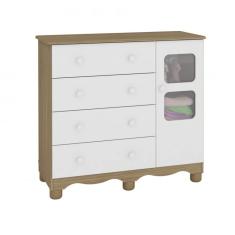 Cômoda de Bebê 1 Porta 4 Gavetas Uli Móveis Peroba Branco Brilho/carvalho
