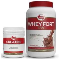 Kit Whey Fort 3W Pote 900g Sabores + Creatina Vitafor 300g-Unissex