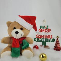 Urso noel de pelúcia com gorro de natal 17cm enfeite decoração natalin
