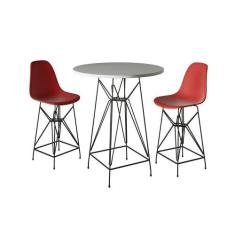 Jogo Mesa Bistrô Eames Branca 60Cm 2 Banquetas Vermelha Base Ferro Pre