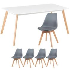 Kit - Mesa De Jantar Retangular 80 X 160 + 4 Cadeiras Estofadas Leda -