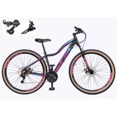Bicicleta Feminina Aro 29 Ksw Mwza Alumínio 24v Câmbios Shimano Freio a Disco Garfo Suspensão - Preto/Pink/Azul