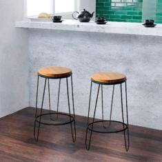 Kit 2 Banquetas Banco Guatemala Estilo Industrial Preto 70cm