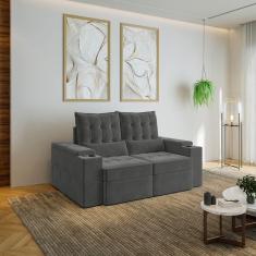 Sofá Retrátil e Reclinável com Porta Copos e Usb 3 Lugares 180cm Embaúba Extra Cabecasa Madeiramadei Grafite Fosco