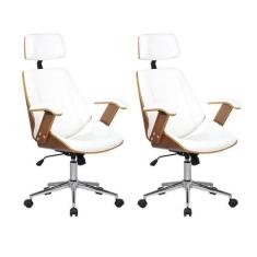 Kit 2 Cadeiras de Escritório Presidente Giratória com Apoia Cabeça Off