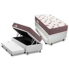 Cama Box Baú c/ Auxiliar Solteiro: Colchão Espuma Ortobom D28 Light Saúde + Base CRC Courano White (88x188)
