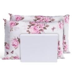 Jogo De Lençol Cama Queen 3 Peças Percal Rosas Branco - Casa Home