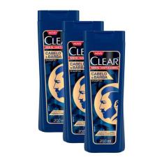 Kit 3 Shampoo Clear Men Anti Caspa Cabelo e Barba 200ml