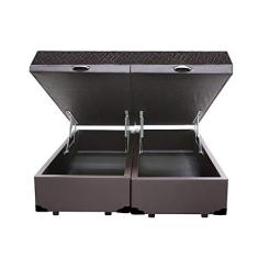 Cama Box Baú King Colchão Espuma D45 Bordado + Box Bipartido Sintético Marrom Serra Negra 62x193x203