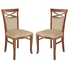 Kit 2 Cadeiras Decorativas Sala de Jantar Minos Madeira Maciça com Puxador Poliéster Creme - Gran Belo