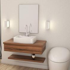 Bancada para Banheiro 80cm com Cuba Aria e Prateleira 805W Metrópole Compace Nogal