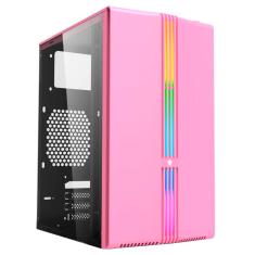 Gabinete Gamer Evolut Lotus, Lateral em Vidro Temperado, Fita LED RGB Rainbow, M-ATX, Rosa - EG-816