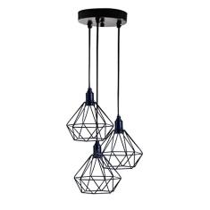 Lustre Pendente Triplo Aramado Diamante Pequeno (Preto)
