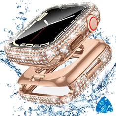 Tensea [2 em 1 para Apple Watch Capa protetora de tela à prova d'água 41 mm Série 9/8/7, acessórios, 360 iWatch Diamond Front Bumper com película de vidro e amortecedor traseiro, capa feminina