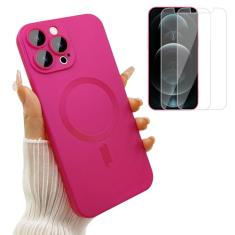 ankofave Capa magnética para iPhone 12 Pro Max para mulheres, [compatível com MagSafe] Design metálico macio fosco com protetores de lente e 2 protetores de tela para iPhone 12 Pro Max 6,7 polegadas