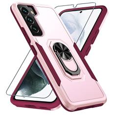 Janmitta Capa para Samsung Galaxy S22 com protetor de tela de vidro temperado [não compatível com S22+], capa de celular resistente à prova de choque [parte traseira rígida de policarbonato], anel de