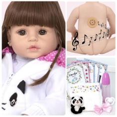 Boneca Reborn Que Fala Enxoval Panda Corpo de Vinil Itens - Cegonha Re