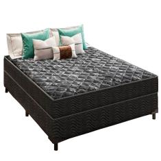 Cama Box Viúva 128 Matelassê Onda Preto com Colchão Lisboa Espuma D28 Preto Bello Box