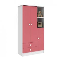Guarda Roupa de Bebê 3 Portas 2 Gavetas Baby Móveis Percasa Branco/Rosa