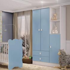 Guarda Roupa de Bebê 3 Portas 2 Gavetas Baby Móveis Percasa Branco/Azul
