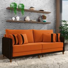 Sofá Living Montecarlo 3 Lugares Bipartido 252cm Pés Em Madeira Veludo-pu Terracota-marrom G33 Gran Belo