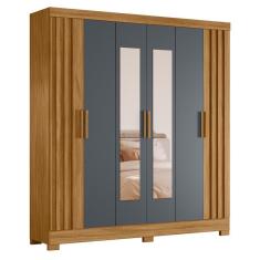 Guarda Roupa Ripado Com Espelho Manila Feijó Cinza