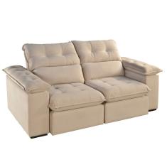 Sofá 3 Lugares Retrátil e Reclinável Jobi Veludo Bege Natural 194 cm