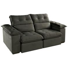Sofá 3 Lugares Retrátil e Reclinável Jobi com USB Veludo Cinza 194 cm