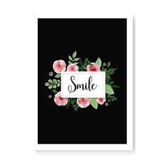 Arte Maníacos Quadro Decorativo Smile Flores - 23x16,25cm (Moldura caixa em laca branca)