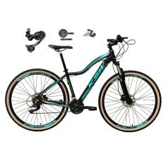 Bicicleta Feminina Aro 29 Ksw Mwza Câmbio Traseiro Shimano Deore e Altus 27v Freio Hidráulico Garfo Com Trava Pneu Faixa Bege - Preto/Azul