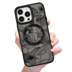 Eiyikof Capa magnética fosca translúcida compatível com iPhone 13 Pro Max - Capa MagSafe luxuosa à prova de choque com estampa de flor fofa capa traseira rígida para mulheres e meninas - preto A