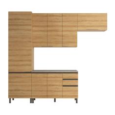 Cozinha Compacta Bartira Cristal com 8 Portas, 3 Gavetas e 9 Prateleiras - 260cm de Largura