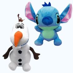 02 Brinquedos Pelucia Stitch 28cm e Olaf 30cm Antialergico Bordado