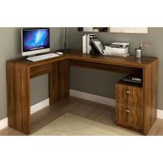 Mesa de Escritório Canto ME4129 c/ 2 Gavetas Nogal - Tecno Mobili