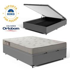 Cama Box Baú com Colchão de Espuma Ortobom Light Liso Viúva 128cm