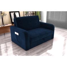 Sofá Cama Daiane Veludo Azul E433 - Matrix