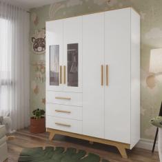 Guarda Roupa Infantil 154,8cm 4 Portas com Janela 3 Gavetas 100% Mdf Retrô Espresso Móveis
