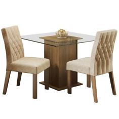 Sala de Jantar Cassia Mesa Tampo de Vidro 2 Cadeiras Madesa