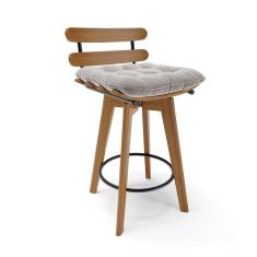 Banqueta Giratória Costela Veludo Base Madeira Cinza