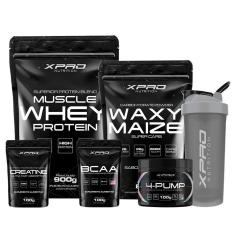 Kit Whey Muscle 900g+Waxy Maize 800g+4-Pump 100g+Creatina 100g+Bcaa 100g+Coquet 700ml-Xpro Nutrition-Unissex
